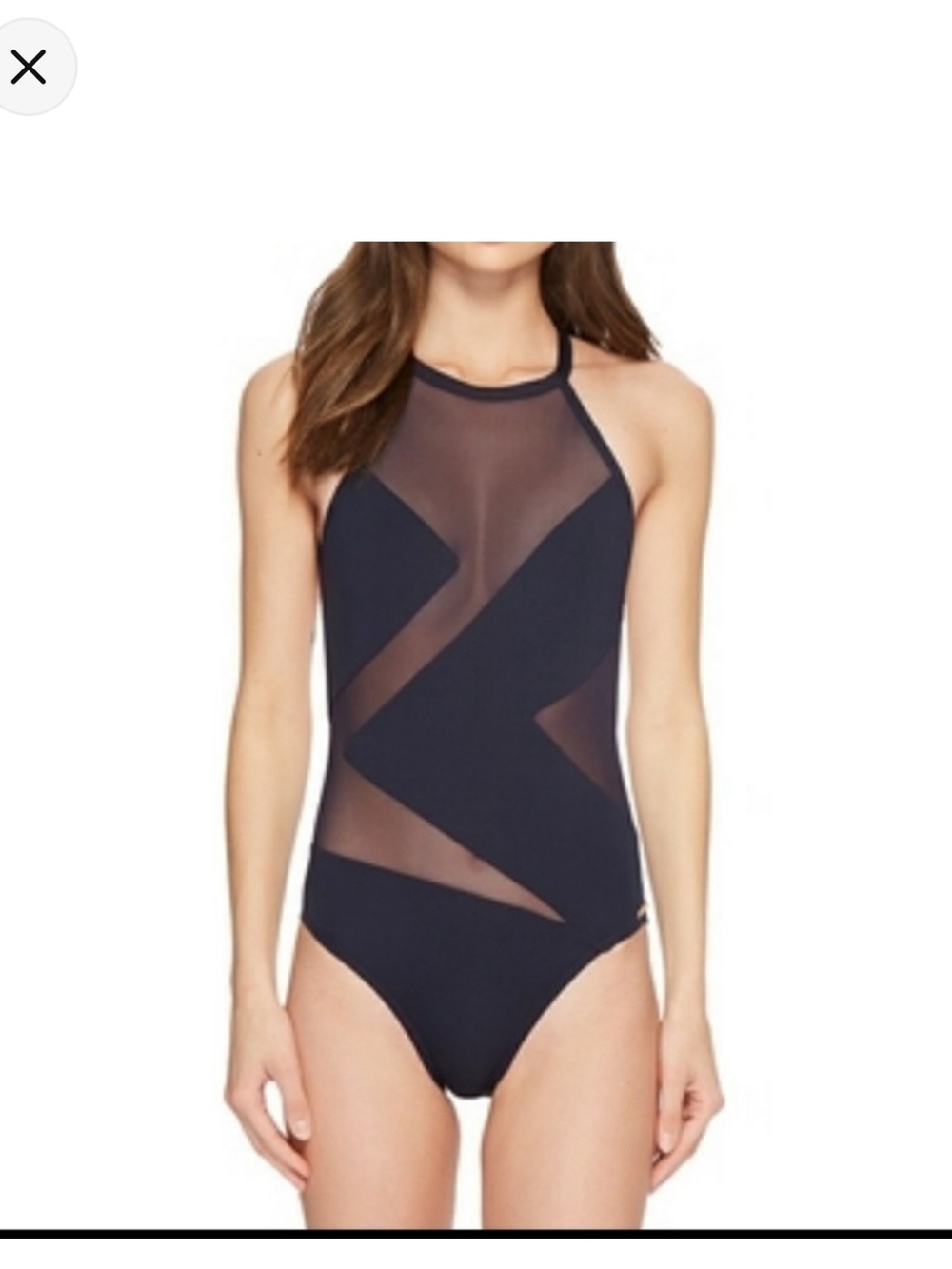 Michael Kors Black High-Neck One-Piece Swimsuit with Sheer Insets